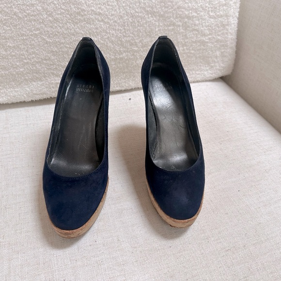 Rare Stuart Weitzman Corkswoon Navy Suede Platform Wedges US 8.5 $445 Retail - Picture 10 of 16